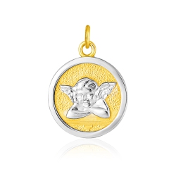 RCJ 14K Two Tone Round Angel Medal Pendant In Gold