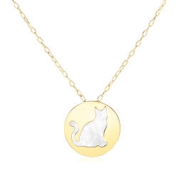 AVERA GROUP 14K Gold Necklace With Cat Symbol In Mother Of Pearl In Yellow