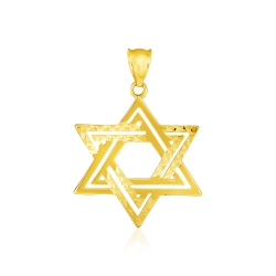 RCJ 14K Gold Textured Star Of David Pendant In Yellow