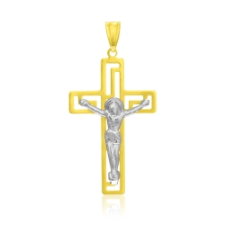 RCJ 14K Two-Tone Cross With Figure Pendant In Gold