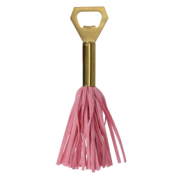 WILD EYE 7.5" Gold And Vegan Leather Tasseled Metal Bottle Opener In Pink