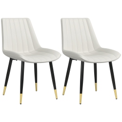 HOMCOM Dining Chairs Set Of 2, Modern Kitchen Chair With Pu Leather Upholstery And Steel Legs, Accent Chairs for Living Room, Bedroom, Cream
