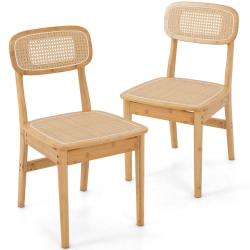 COSTWAY Rattan Accent Chairs Set Of 2 Bamboo Frame Cane Woven Backrest &seat Dining Room