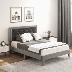 COSTWAY Bed Frame Upholstered Platform Velvet Headboard Wooden Slats -1763 Lbs Weight Capacity -Gray