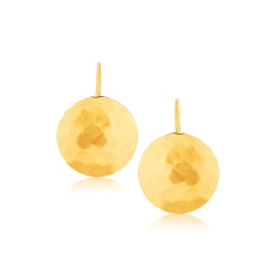 RCJ 14K Gold Hammered Texture Disc Drop Earrings Medium In Yellow