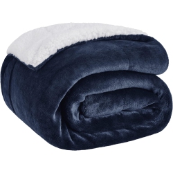 BEDSURE Sherpa Fleece Throw Blanket for Couch - Thick And Warm Blankets, Soft And Fuzzy Throw Blanket for Sofa, Navy, 90X90 Inches