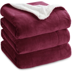 BEDSURE Sherpa Fleece Throw Blanket for Couch - Thick And Warm Blankets, Soft And Fuzzy Throw Blanket for Sofa, Red, 50X60 Inches
