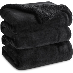 BEDSURE Sherpa Fleece Blanket Queen Size for Bed - Thick And Warm Blankets, Soft And Fuzzy Queen Blanket for Bed, Black, 90X90 Inches