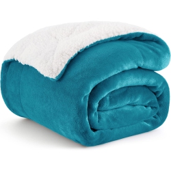 BEDSURE Sherpa Fleece Blanket Queen Size for Bed - Thick And Warm Blankets, Soft And Fuzzy Queen Blanket for Bed, Teal, 90X90 Inches