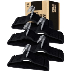 UTOPIA Home Pack Of 150 Premium Non Slip Velvet Hangers - 360-Degree Rotatable Hook - Durable & Slim - Coat Hangers - Pant Hangers - In Black
