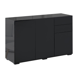 HOMCOM High Gloss Buffet Sideboard With 2 Drawers, 3 Doors And Adjustable Shelf, Kitchen Storage Cabinet With Push Open Design In Black