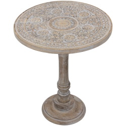 NORTHLIGHT 21" Antique Carved Floral Round Pedestal Side Table In Gray