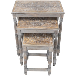 NORTHLIGHT Set Of 3 Matte Etched Stackable Nesting Side Tables 24" In Gray