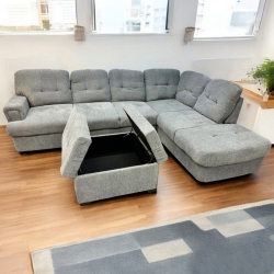 COSMIC HOMES Bena Comfortable Sectional Sofa With Rhf Chaise & Storage Ottoman - Exquisite In Grey
