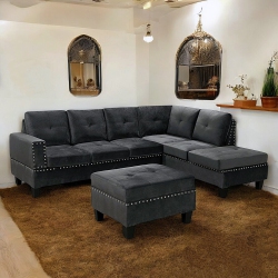 COSMIC HOMES CANADA Cosmic Homes Vincent 3-Piece Reversible Sectional Sofa With Storage Ottoman - In Grey