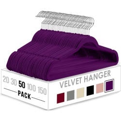 UTOPIA Home Premium Velvet Hangers 50 Pack - Non-Slip Clothes Suit With 360 Degree Rotatable Hook Heavy Duty Coat In Purple