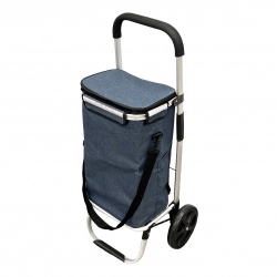 TOYTEXX Foldable Shopping Cart, Grocery Bag Trolley With Wheels, Insulated And Removeable Bag, Aluminum Frame (Navy)