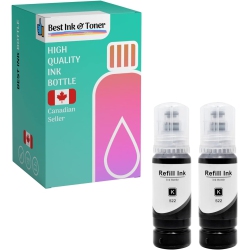 INKHOUSE Bestink Compatible Ink Bottle Replacements for 522 T522 (2 Pack Black) for Use In Ecotank Et-2720 Ecotank Et-4700