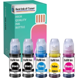INKHOUSE Bestink Compatible Ink Bottle Replacements for 664 T664 (2 Black, 1 Cyan, 1 Magenta, 1 Yellow, 5-Pack) T664