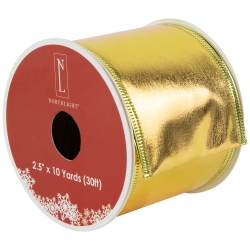 NORTHLIGHT Shimmering Metallic Wired Craft Christmas Ribbon 2.5" X 10 Yards In Gold