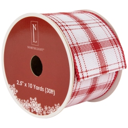 NORTHLIGHT And White Plaid Wi Craft Christmas Ribbon 2.5" X 10 Yards In Red