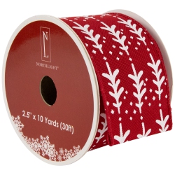NORTHLIGHT And White Christmas Tree Wi Craft Ribbon 2.5" X 10 Yards In Red