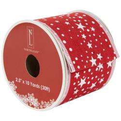 NORTHLIGHT And White Stars Wi Craft Christmas Ribbon 2.5" X 10 Yards In Red