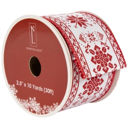 NORTHLIGHT And White Knit Pattern Wi Craft Christmas Ribbon 2.5" X 10 Yards In Red