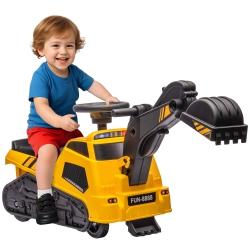 AOSOM 3 In 1 Ride On Excavator Bulldozer Road Roller, No Power Pretend Play Construction With Music, for 18-48 Months In Yellow
