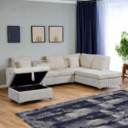 COSMIC HOMES CANADA Cosmic Homes Scott Reversible Sectional Sofa Set In Soft Fabric Upholstery - In Beige