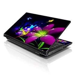 LSS 17 17.3 Inches Laptop Notebook Skin Sticker \w 2 Wrist Pads - Reusable Cover Protector Vinyl Sticker Cover Decal Fits 17" - 19" - Purple Floral