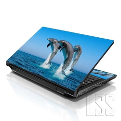 LSS 17 17.3 Inches Laptop Notebook Skin Sticker \w 2 Wrist Pads - Reusable Cover Protector Vinyl Sticker Cover Decal Fits 17" - 19" - Dolphins