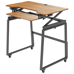 Rocelco 40"W Ergonomic Portable & Adjustable Stand Desk with Keyboard Tray - Teak