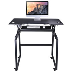 Rocelco 46"W Ergonomic Portable & Adjustable Stand Desk with Keyboard Tray - Brown