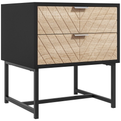 HOMCOM Modern Bedside Table With 2 Drawers, Nightstand With Metal Base, Sofa End Table for Bedroom In Black
