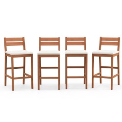 GYMAX Patio Eucalyptus Wood Bar Stools Set Of 4 Outdoor Bar Height Patio Chairs W/ Cushions