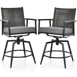 GYMAX Patio Swivel Bar Stools Set Of 2 Outdoor Counter Height Bar Chairs W/ Pe Rattan Back