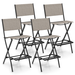 GYMAX Folding Bar Stools Set Of 4 Patio Sling Chairs W/ Backrest Humanized Footrest Coffee