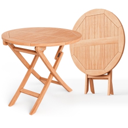 GYMAX 31.5-Inch Round Outdoor Folding Table Patio Solid Indonesia Teak Dining Table
