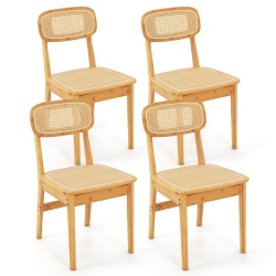 GYMAX Rattan Dining Chairs Set Of 2 Kitchen Dining Chairs W/ Simulated Rattan Backrest