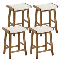GYMAX Set Of 4 Saddle Bar Stools 25.5" Counter Height Dining Stools W/ Seaweed Woven Seat