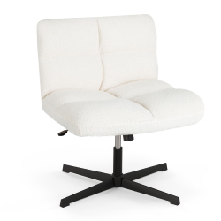 COSTWAY Cross Legged Office Chair Armless Office Desk Chair With Imitation Lamb Fleece