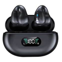 ALPHA DIGITAL Wireless Tws Bluetooth 5.3 Earbuds-Open Ear/clip-On- 18-Hr Playtime, Hifi Stereo, Touch Ctrls, 350Mah Case-Black
