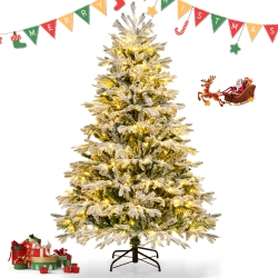 TOPBUY 4.5/6/7 Ft Pre-Lit Artificial Christmas Tree Snow-Flocked Xmas Tree With 200/350/450 Warm Led Lights 688/1022/1328 Branch Tips In White