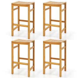 TOPBUY 2/4-Pack Outdoor Bar Stools Patio Bar Stools W/ Ergonomic Seat & Comfortable Footrest Acacia Wood Bar Stools Set