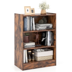 TOPBUY 3-Tier Bookcase Open Bookshelf Cube Storage Organizer Floor Standing Display Bookcase With Adjustable Shelves Rustic Brown/black/white