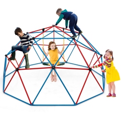 GYMAX 10 Ft Climbing Dome With Swing Outdoor Kids Play Jungle Gym And Blue In Red
