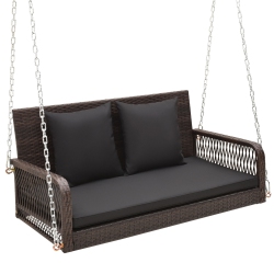 GYMAX Wicker Outdoor Porch Swing 800 Lbs Capacity Outdoor Swing Bench W/ Hanging Chains