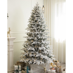 HOLIDAY STUFF 7' Snowy Slim Forest Spruce Artificial Flocked Christmas Tree Pre-Lit With Led Light