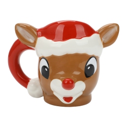 BIOWORLD Rudolph The Red-Nosed Reindeer Santa Hat 14OZ Sculpted Mug